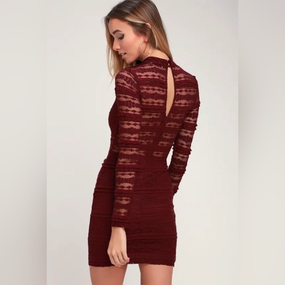 LUSH Reece Burgundy Lace Long Sleeve Bodycon Dress size XS - Picture 3 of 5